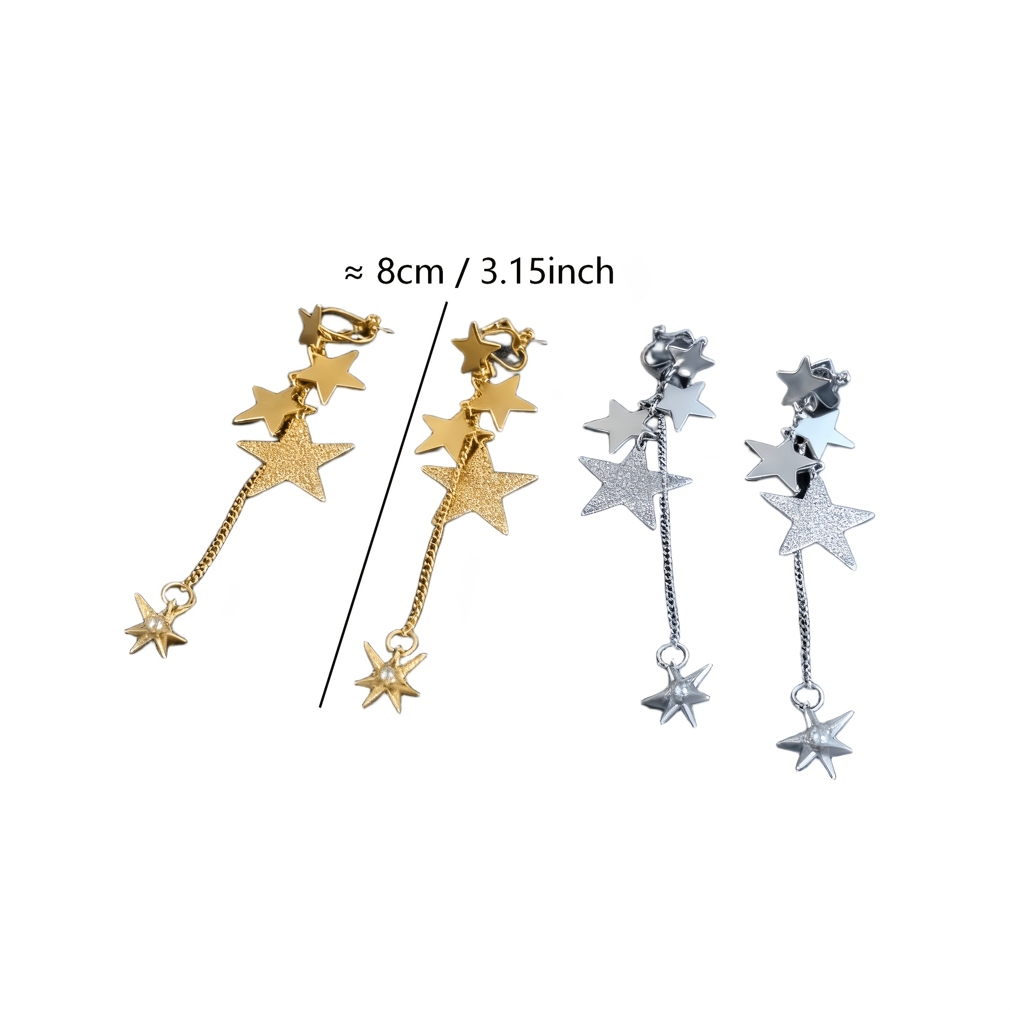 Layered Star Design No-Piercing Ear Clips, Romantic Style